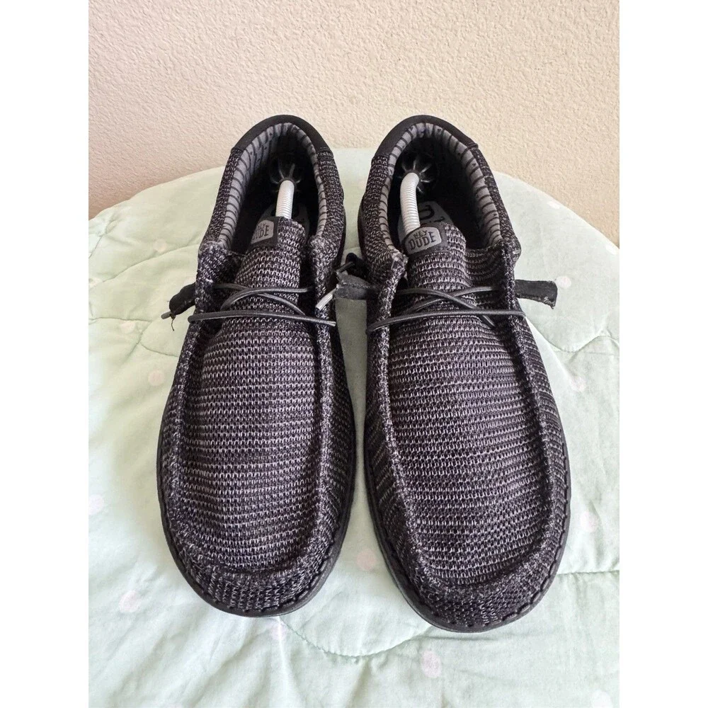 HEYDUDE Wally Stretch Sox Wide Black Knit Loafers Mens US 8EE
